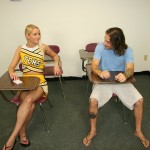 Vanessa Cage in a cheerleader uniform ready to give a handjob